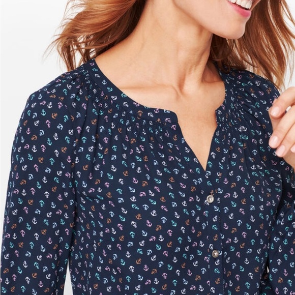 Talbots|Tossed Anchor Top, Long Sleeve Chiffon, Size 1x•••Beachy, Nautical Vibes - Picture 2 of 12